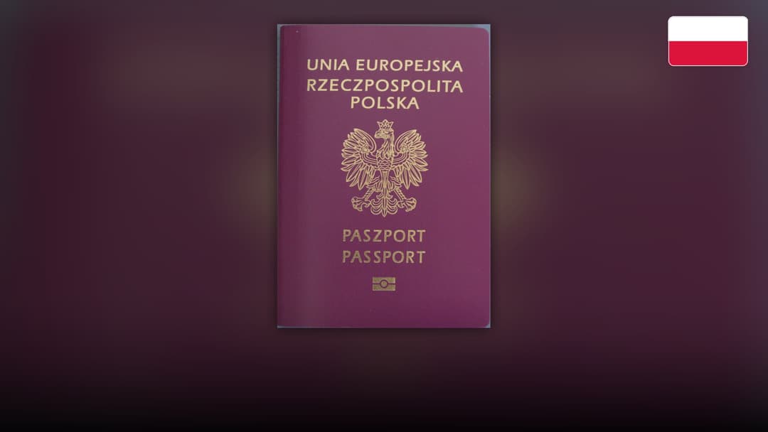 Burgundy Polish biometric passport cover displaying the crowned White Eagle.