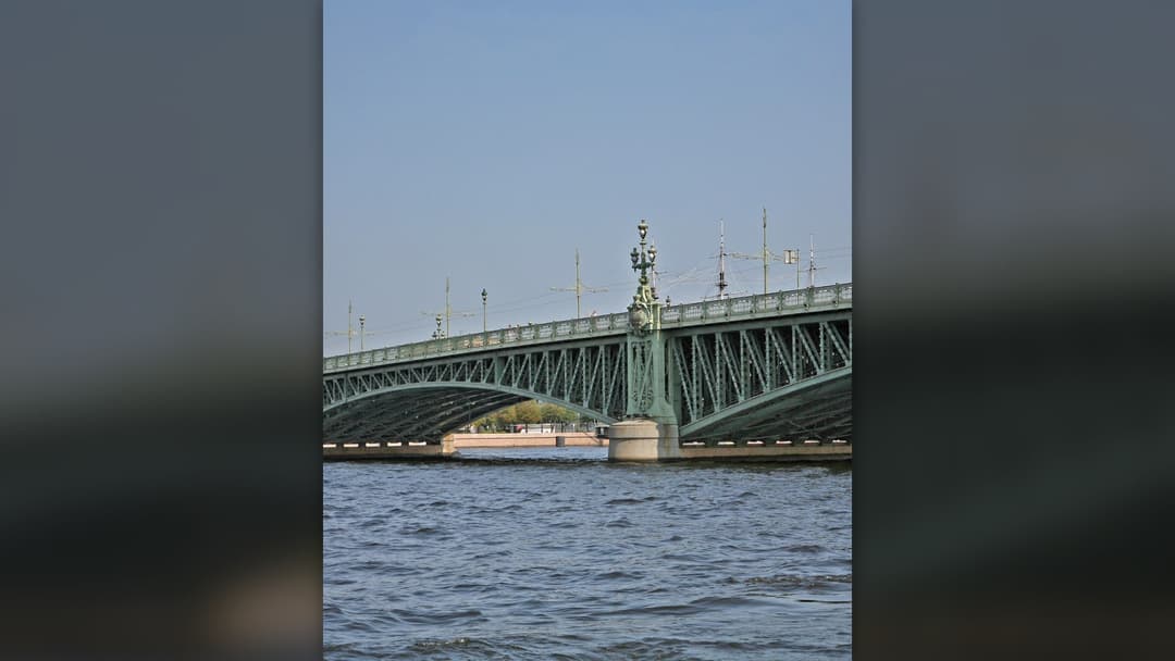 Neva River flowing past Trinity Bridge in Saint Petersburg