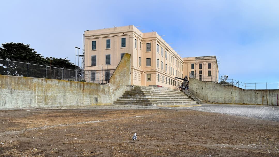 Main cellhouse building on Alcatraz Island in San Francisco Bay, California