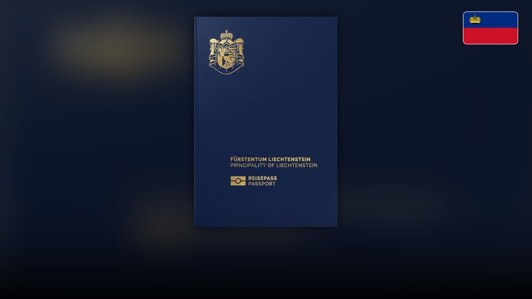 Blue passport booklet of the Principality of Liechtenstein featuring the princely house crest.