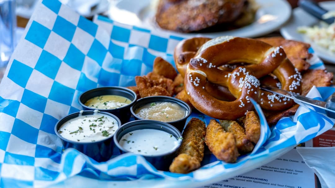 Bavarian Steins And Giant Pretzels