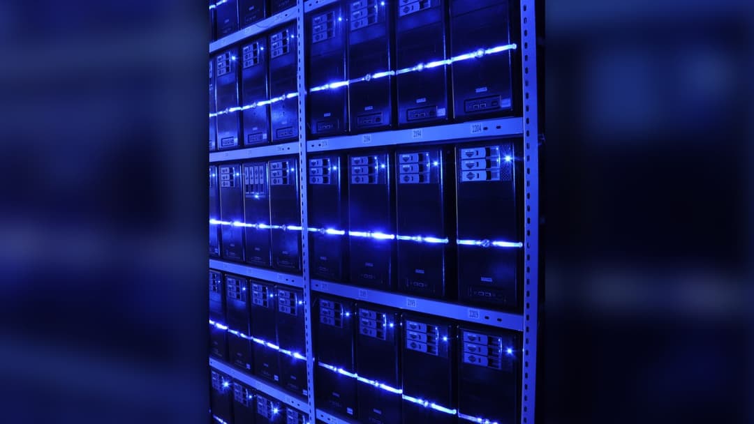 High-density server racks inside an enterprise data center facility