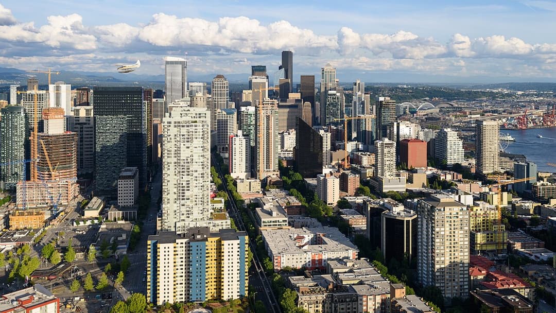 View of downtown Seattle skyline from the Space Needle.