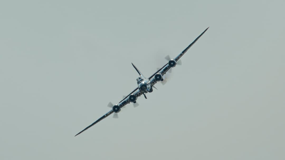 Boeing B-17 Flying Fortress WWII heavy bomber flying at Joint Base Andrews Air and Space Expo