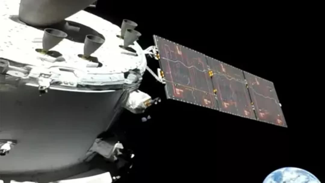 Wide view from the Orion spacecraft looking across cislunar space during the Artemis I mission