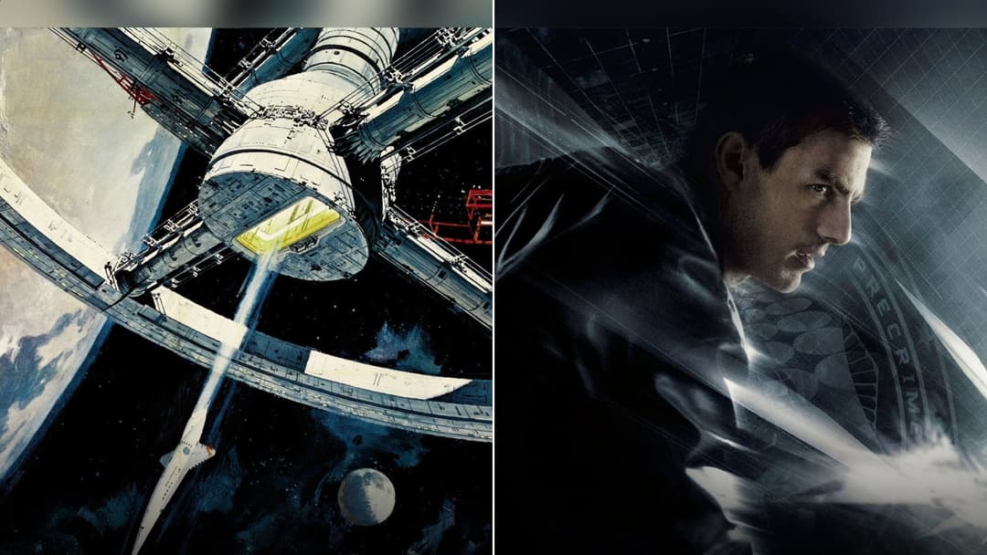A split cover comparison of 2001: A Space Odyssey and Minority Report.