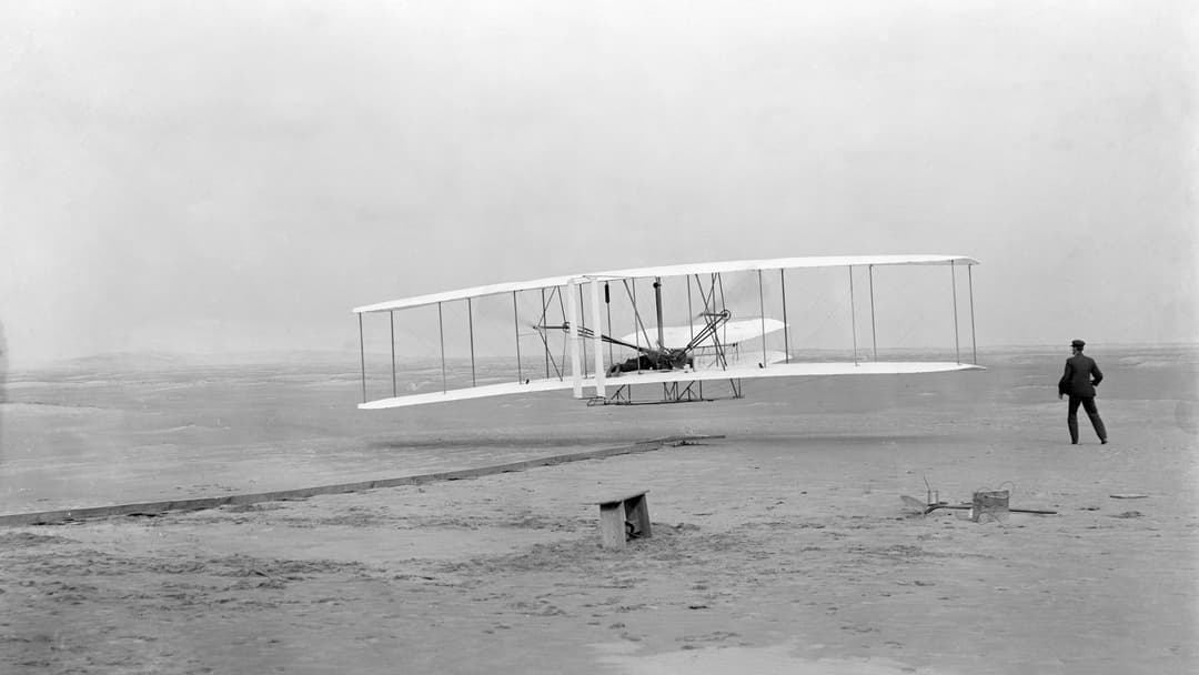 First powered controlled flight of the Wright Flyer at Kitty Hawk on December 17, 1903