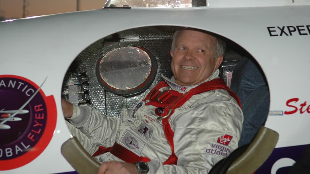 Pilot Steve Fossett seated inside the cockpit of the Virgin Atlantic GlobalFlyer jet aircraft