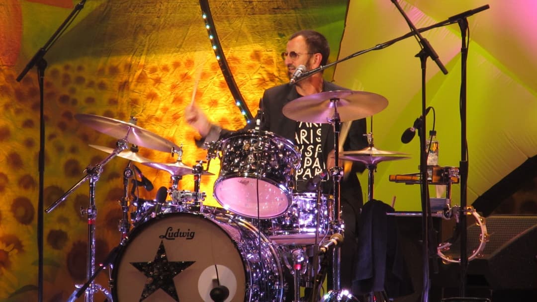 Ringo Starr playing drums in Paris