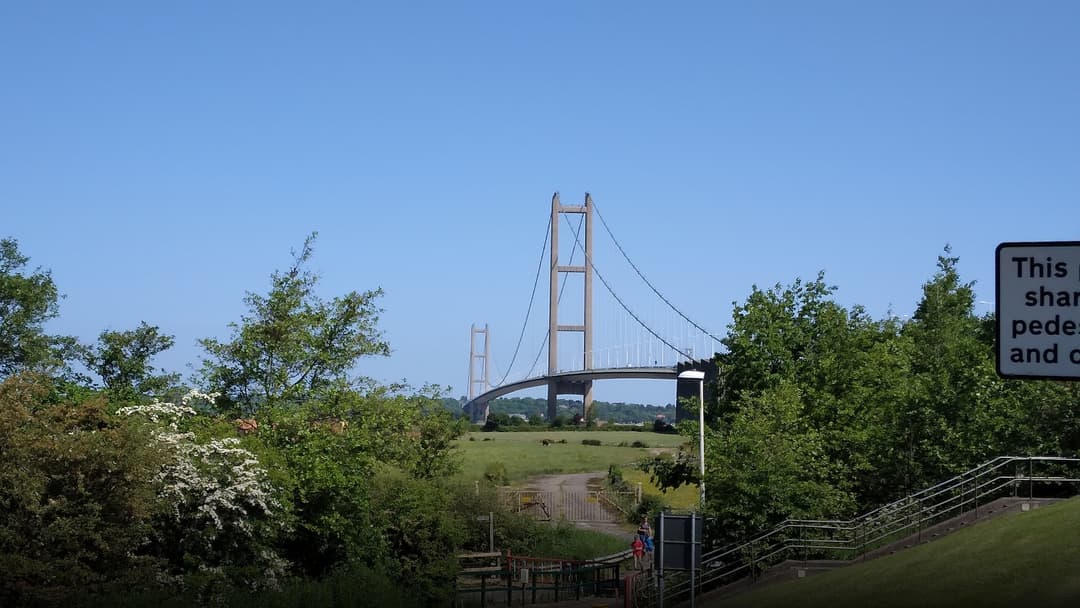 The iconic Humber Bridge suspension bridge spanning across the Humber estuary near Kingston upon Hull.