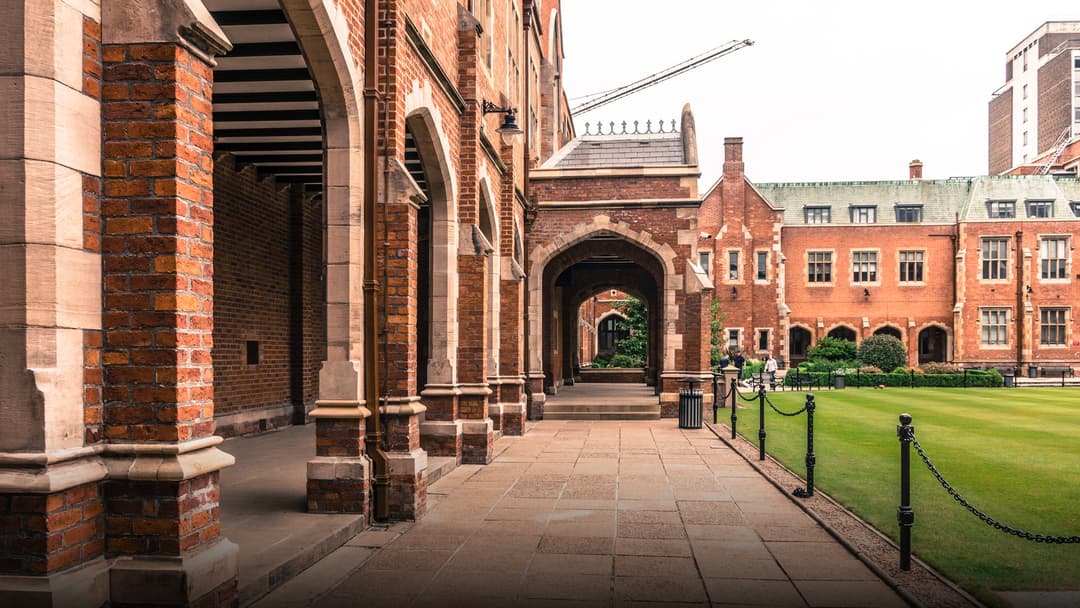 The majestic Victorian Tudor Gothic facade of the Lanyon Building at Queen's University Belfast.