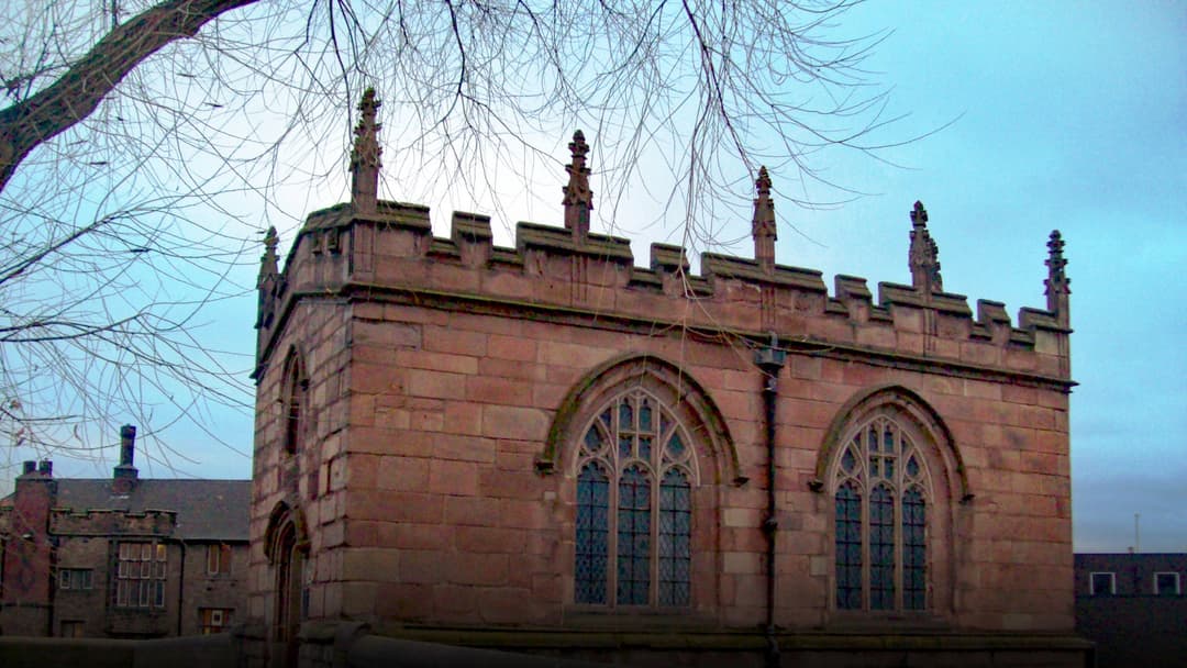 The historic 15th-century Chapel of Our Lady on the Bridge in Rotherham, South Yorkshire.