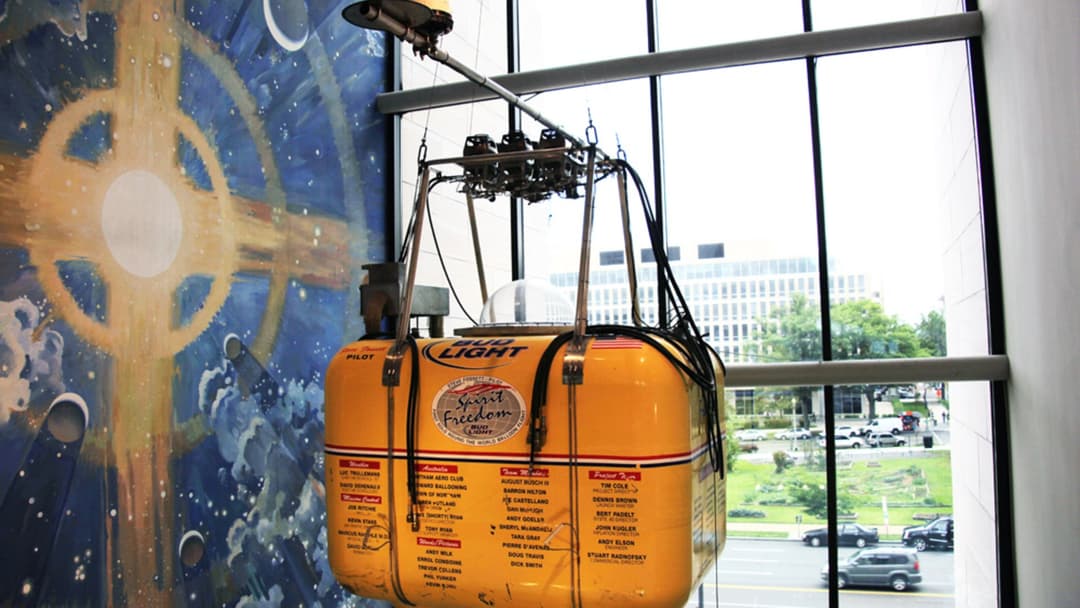 Steve Fossett's Spirit of Freedom solo round-the-world balloon gondola on display at the Smithsonian