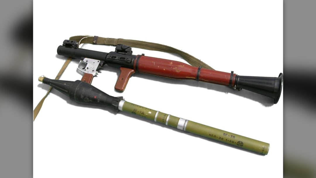 Detached RPG-7 rocket-propelled grenade launcher and warhead round