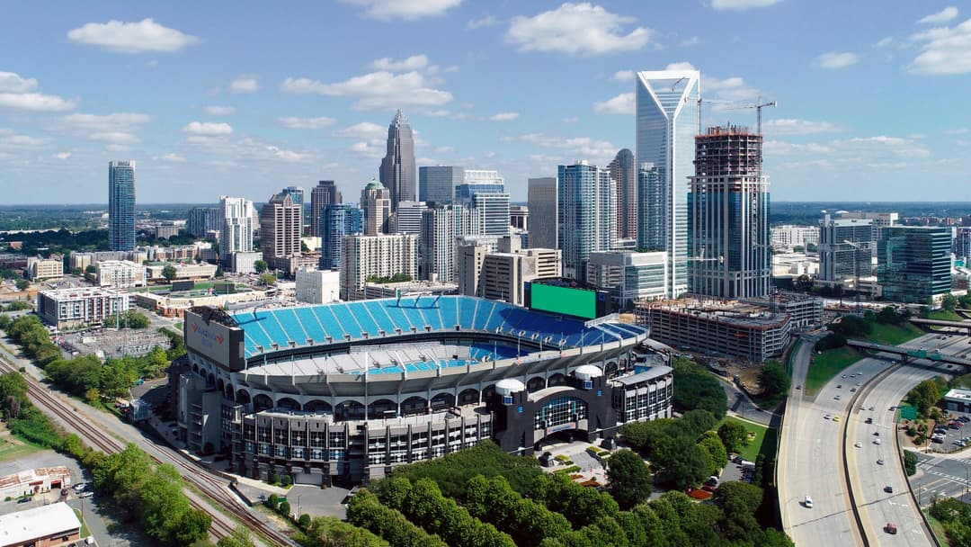 Aerial view of the Uptown Charlotte North Carolina financial district skyline