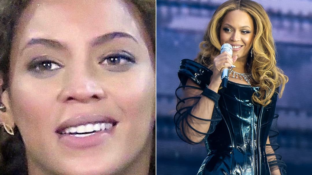 Split view of Beyonce performing on the Formation World Tour in 2016 on the left and on the Cowboy Carter Tour in 2025 on the right.