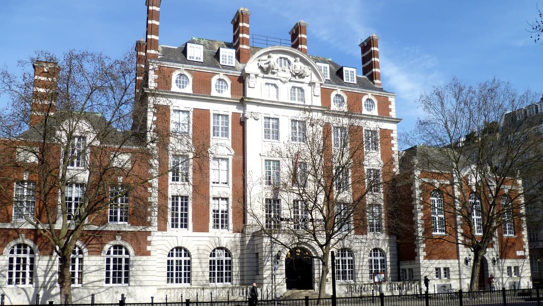 Edwardian red-brick and Portland-stone facade of the Royal Academy of Music on Marylebone Road in London