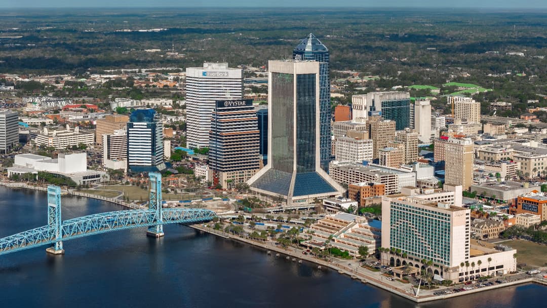 Downtown Jacksonville Florida skyline and Main Street Bridge over the St. Johns River