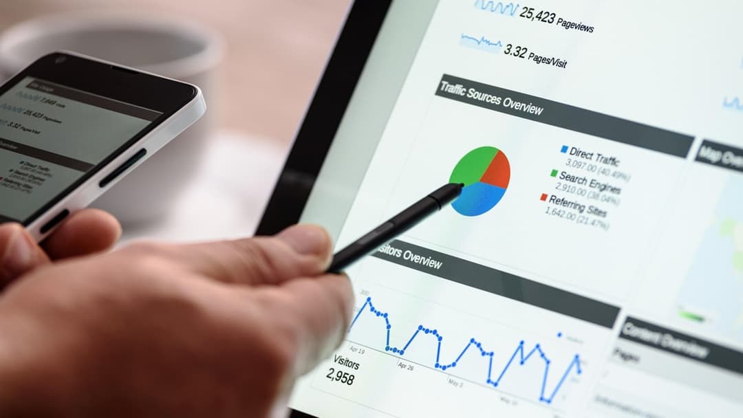 Digital analytics and data usage charts displayed on a screen