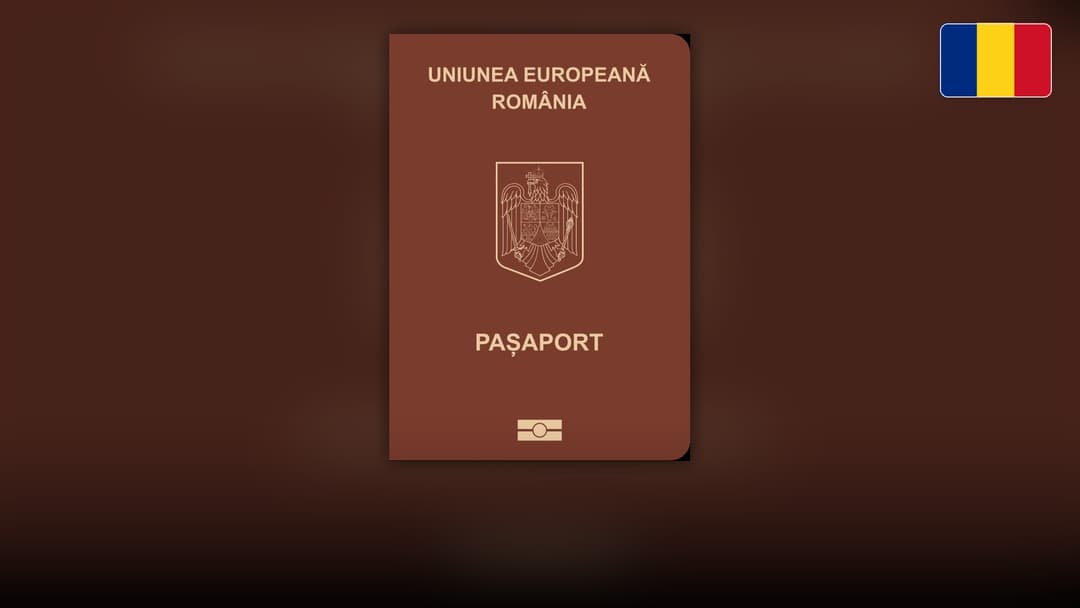 Front cover of the Romanian electronic biometric passport with the golden eagle crest.