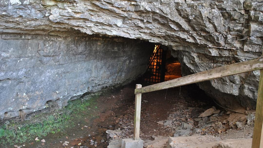 Limestone karst entrance to the Bell Witch Cave in Adams, Tennessee