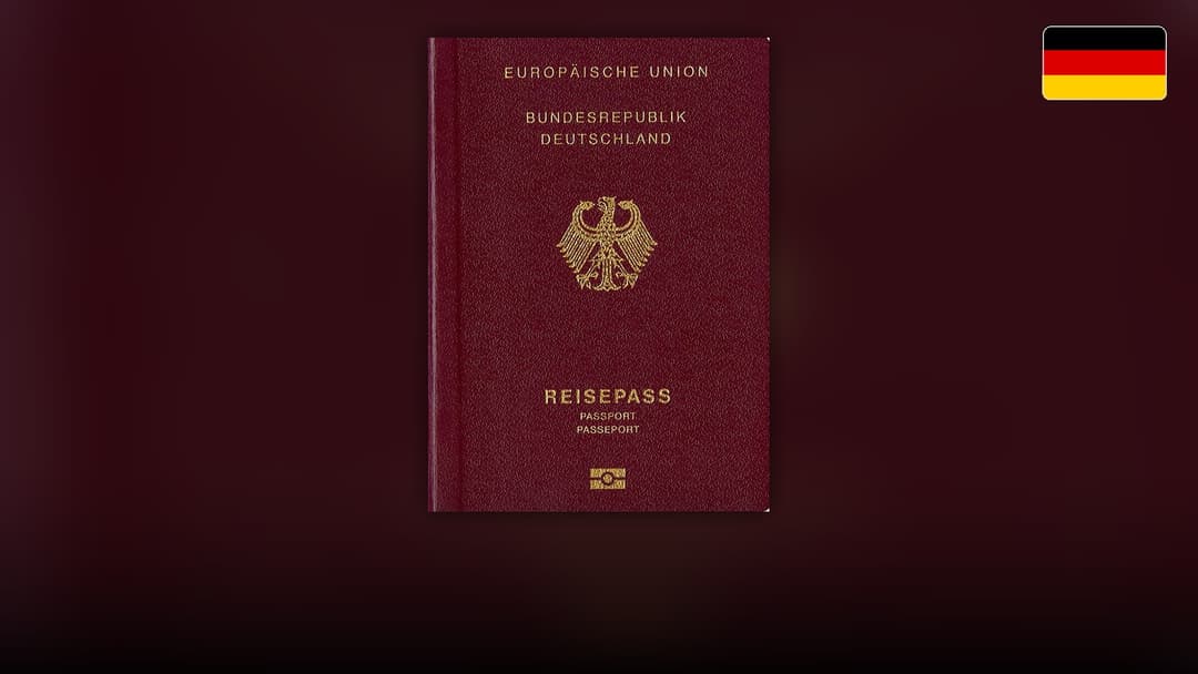 Burgundy German biometric passport cover featuring the Federal Eagle emblem.