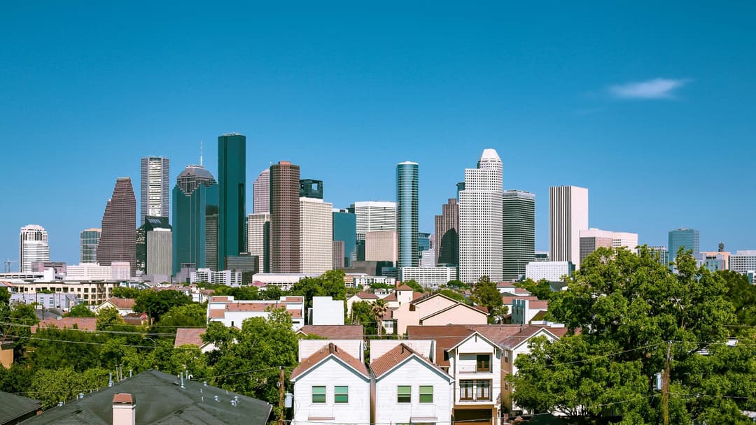 Panoramic view of the downtown Houston Texas skyscraper skyline