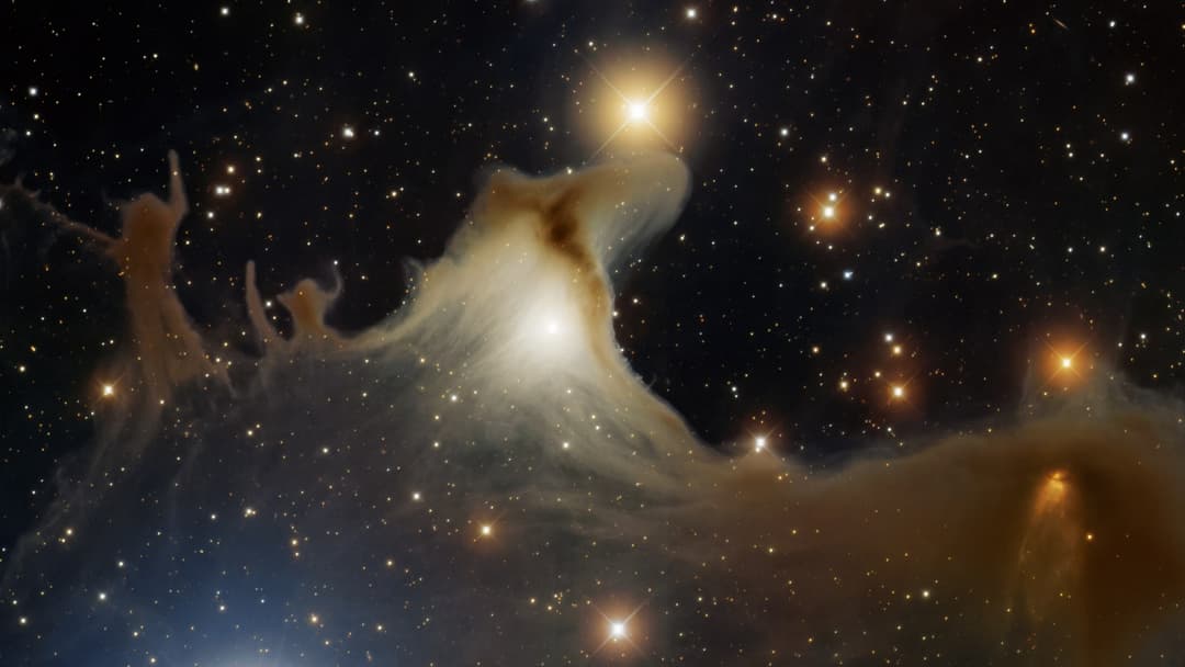 Reflection nebula Sh2-136 known as the Ghost Nebula showing spectral dust figures in Cepheus