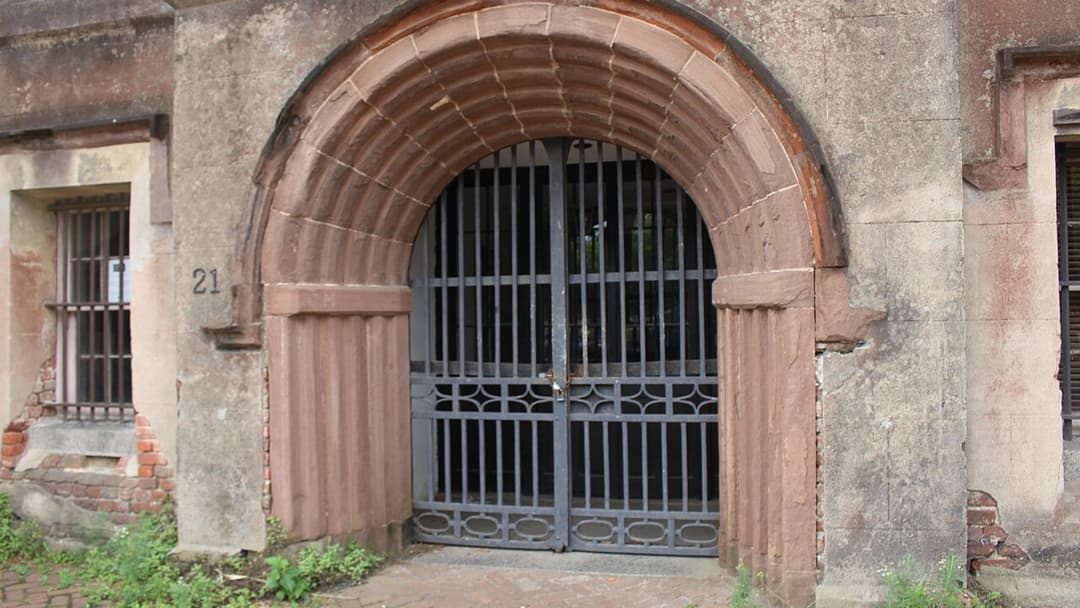 Romanesque Revival stone exterior of the Old Charleston Jail in Charleston, South Carolina