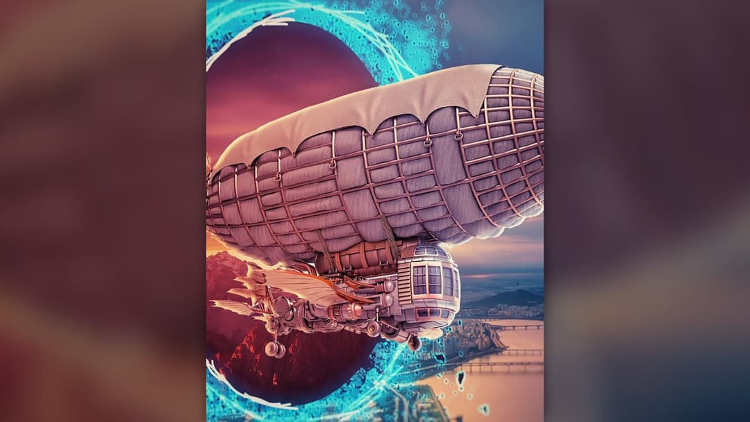 Surreal steampunk fantasy portal digital artwork illustrating complex prompt engineering
