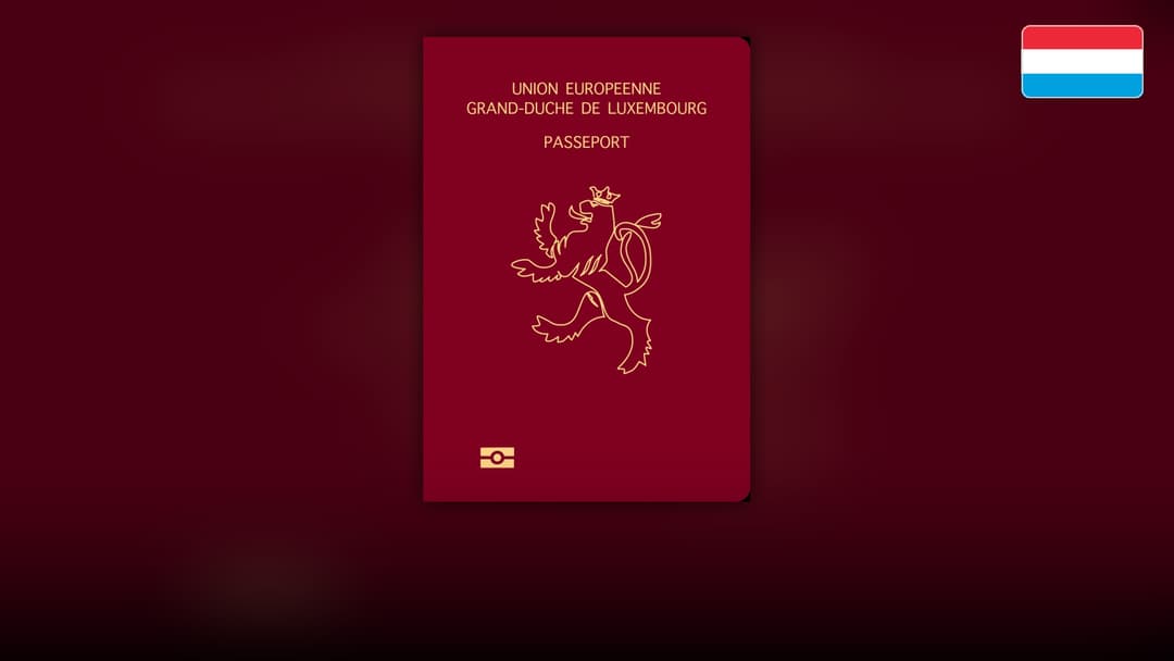 Burgundy Luxembourg passport cover featuring the Grand Ducal crowned lion.