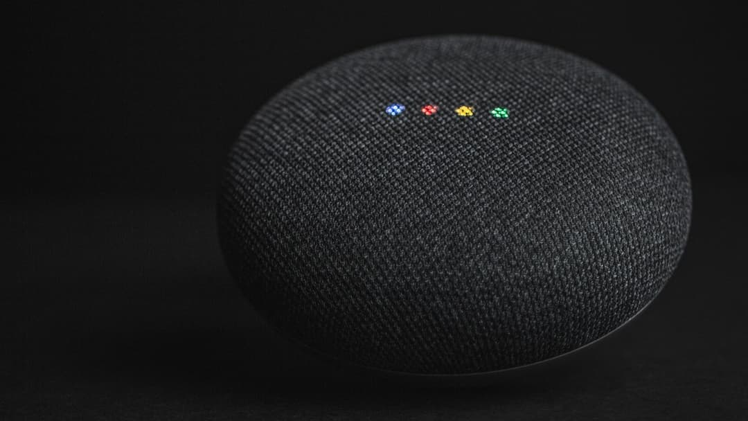 Smart voice assistant speaker resting on a table