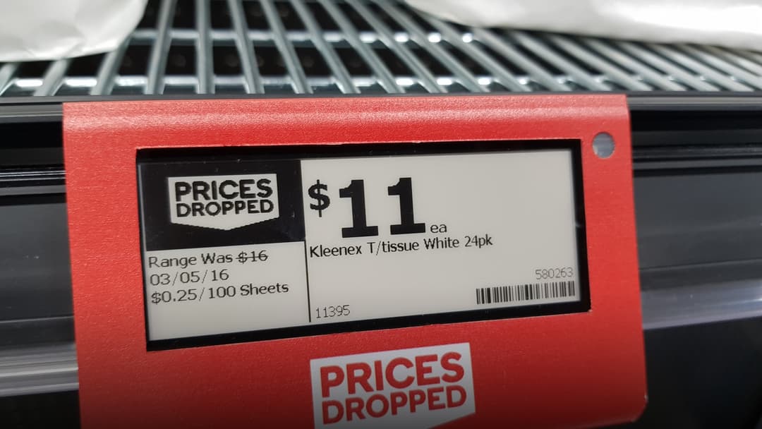 Electronic shelf price tag in a grocery store.