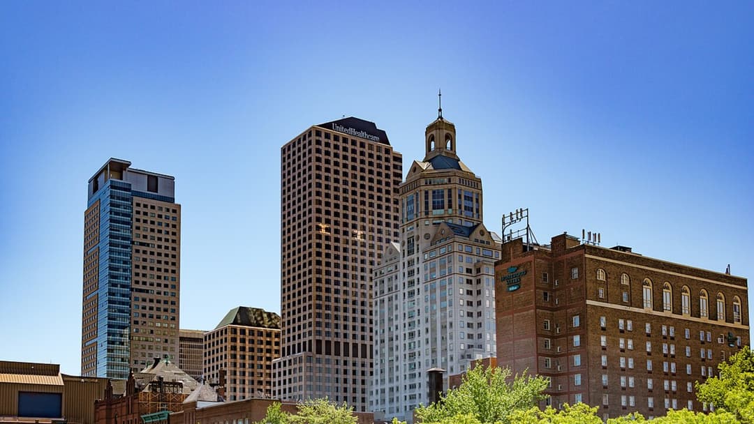 Hartford Connecticut city skyline across the river.