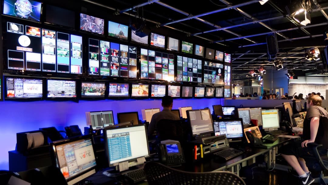 Multi-screen television and live broadcast production control room in Toronto