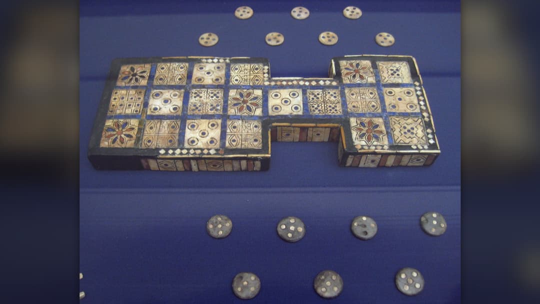 Ancient Sumerian Royal Game of Ur inlaid with shell and lapis lazuli at the British Museum