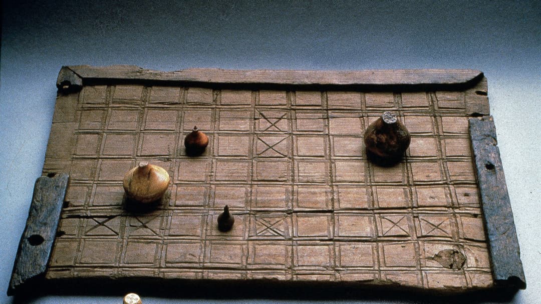 Excavated medieval 12th-century wooden Hnefatafl board from Trondheim