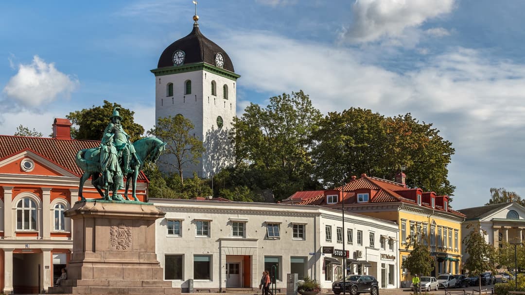 Historic freestanding wooden church bell tower in Sweden