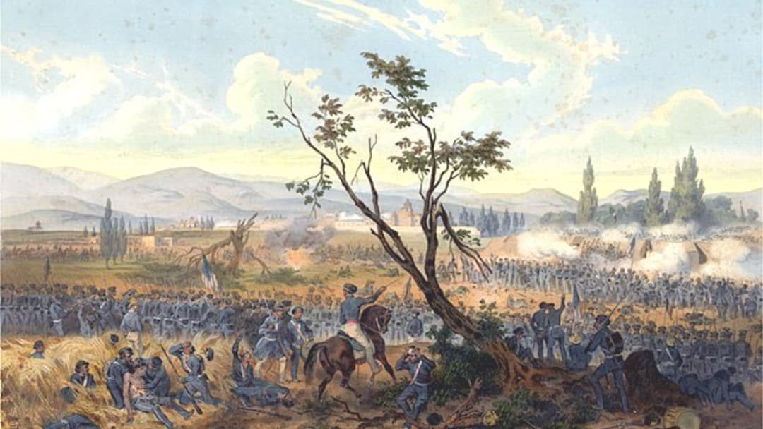 Carl Nebel's painting of the Battle of Churubusco during the Mexican-American War, where Brigadier General Franklin Pierce fought.