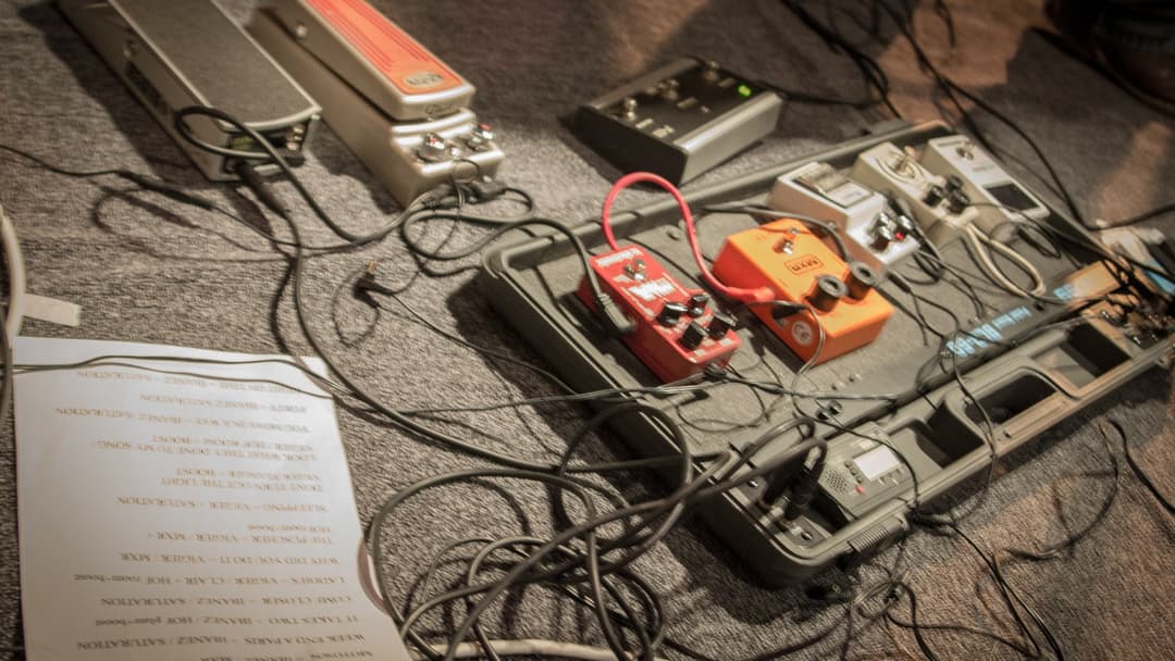 Electric guitar stage effect pedals board