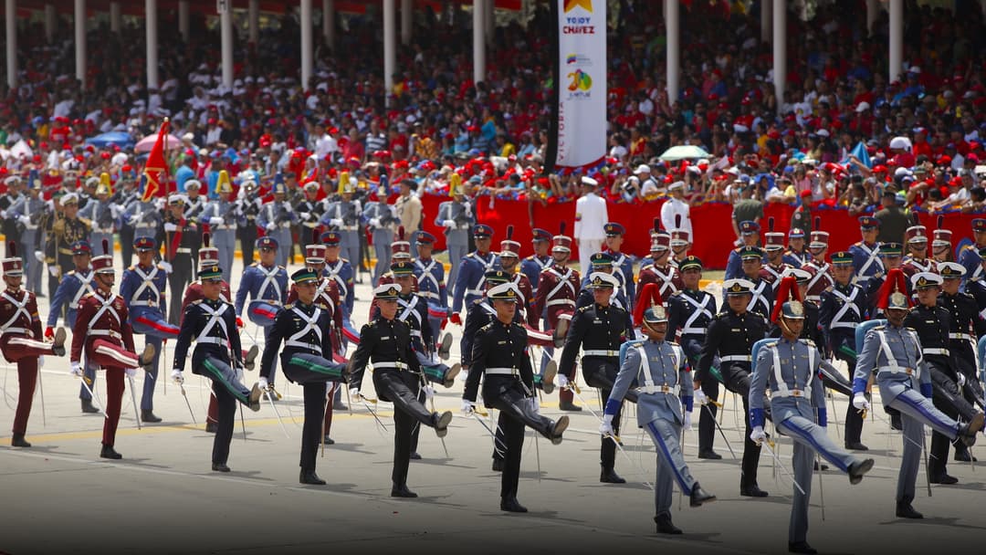 Venezuelan military armed forces in full ceremonial uniform and formation.