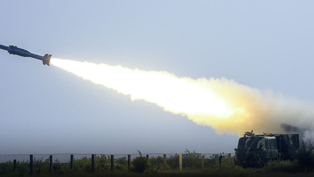 DRDO Akash surface-to-air missile roaring into the sky during live test launch