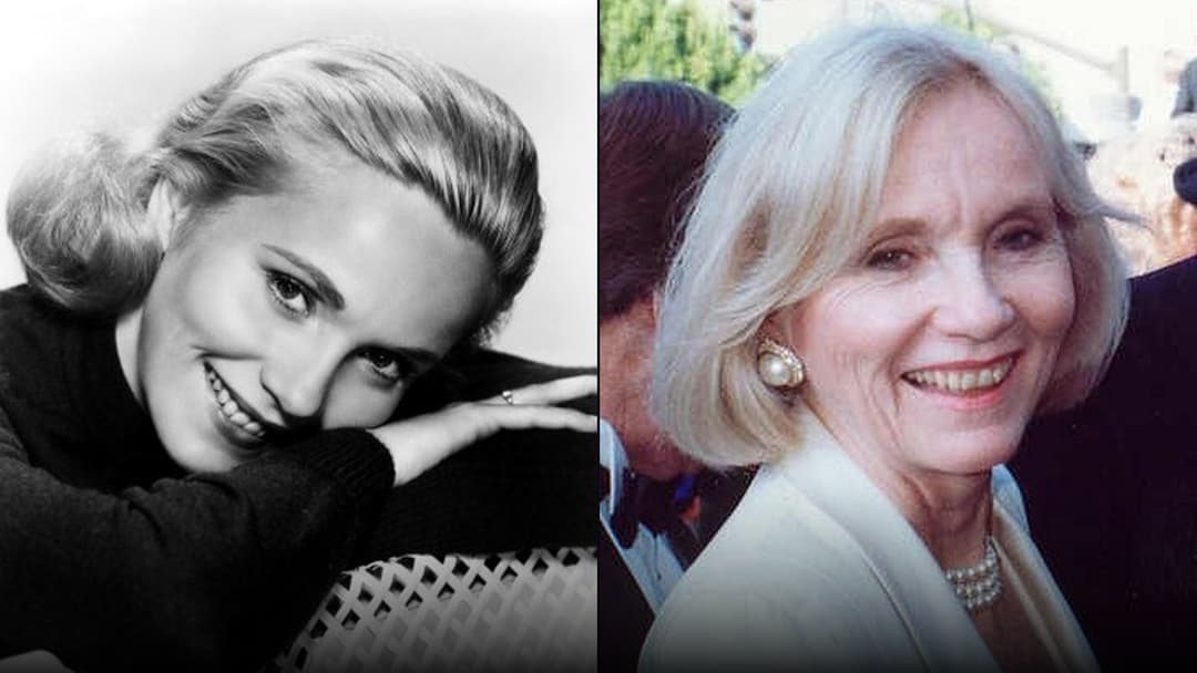 Side-by-side comparison of actress Eva Marie Saint in a 1954 Columbia studio glamour shot on the left and in 1990 by Alan Light on the right.