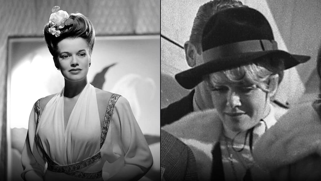 Side-by-side portrait of actress Janis Paige in a 1944 Clarence Sinclair Bull glamour shot on the left and in 1964 on the right.
