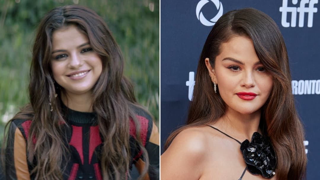 Split view of Selena Gomez during her 2016 Revival era on the left and at the Toronto International Film Festival on the right.