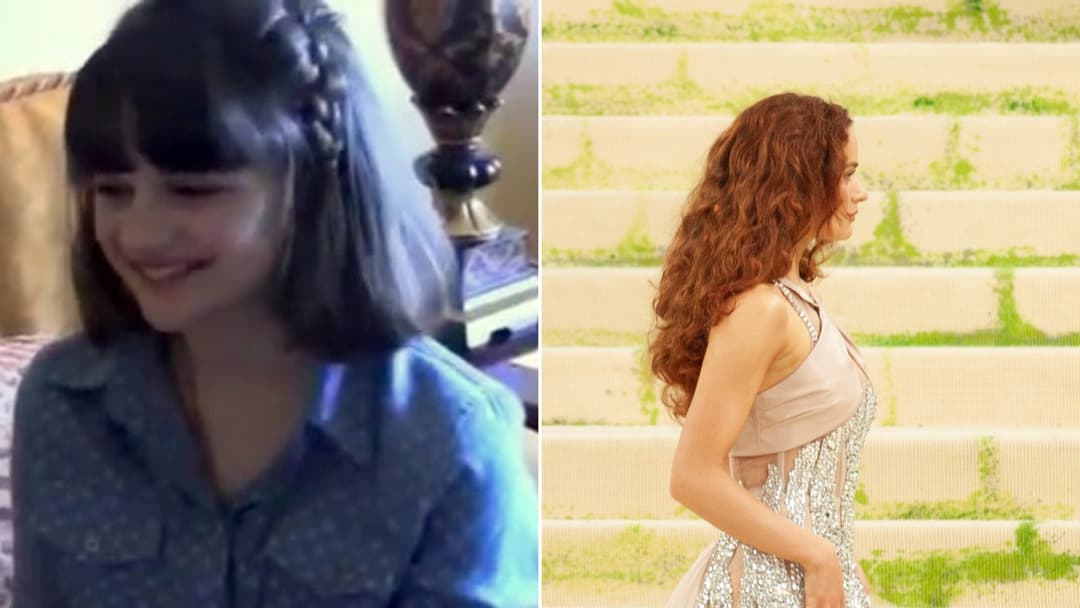 Split view of teen actress Joey King in 2014 on the left and at the 2026 Met Gala on the right.