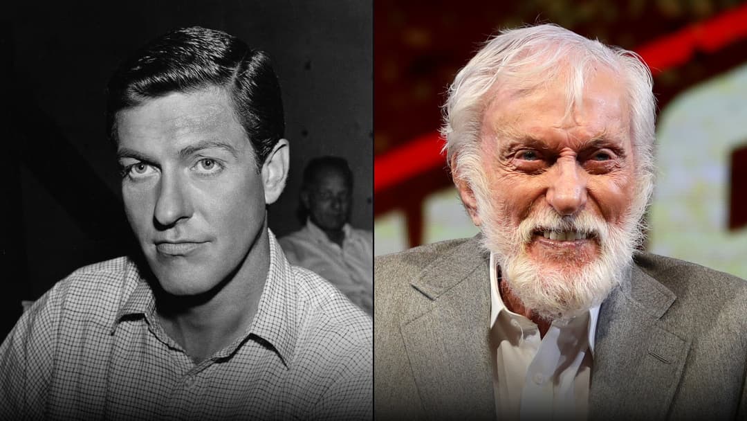 Side-by-side photographic comparison of Dick Van Dyke in 1964 on the left and at a 2024 red carpet event photographed by Gage Skidmore on the right.