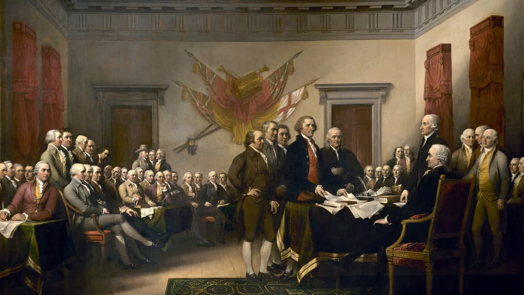 John Trumbull's painting depicting Thomas Jefferson presenting the Declaration of Independence to the Continental Congress.