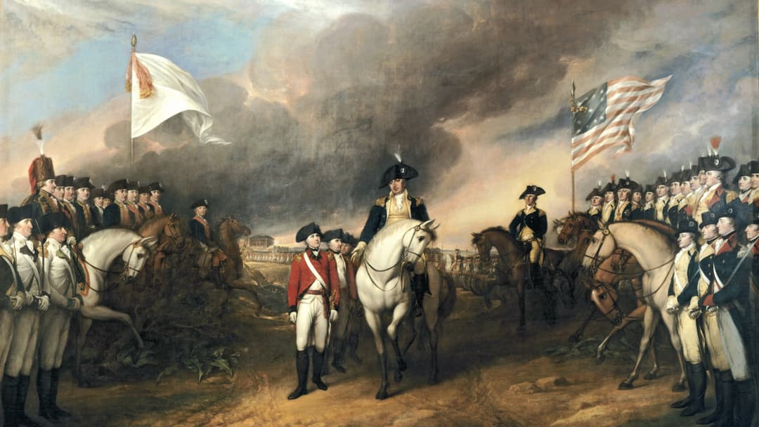 John Trumbull's painting of the British surrender to General George Washington at Yorktown in October 1781.