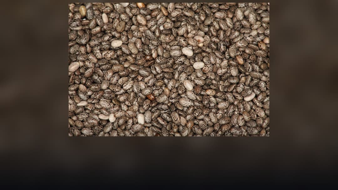 Detailed macro photograph of nutrient-dense black and gray chia seeds.